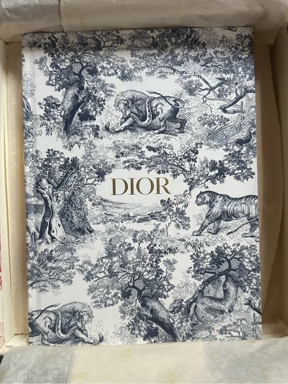 Dior Toile de Jouy Hardcover Notebook – White & Navy with Gold Logo